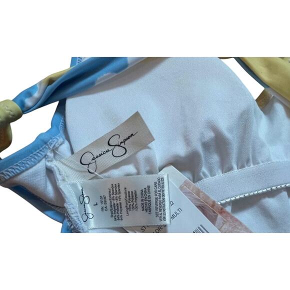 Jessica Simpson Smooth Sailing V-Neck One-Piece Swimsuit Blue Yellow Medium NWT - Picture 5 of 5